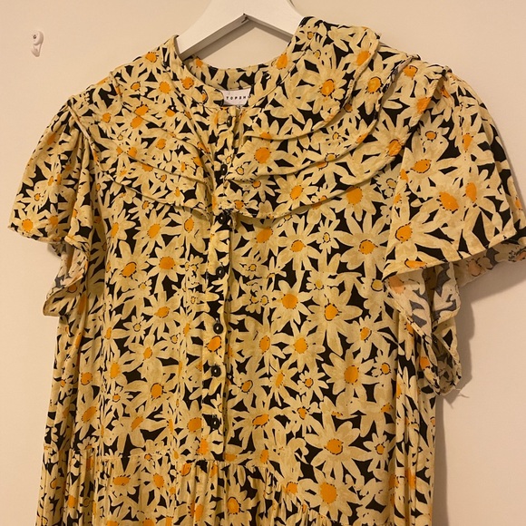 TOPSHOP PETITE YELLOW SUNFLOWER MIDI DRESS - Picture 3 of 4